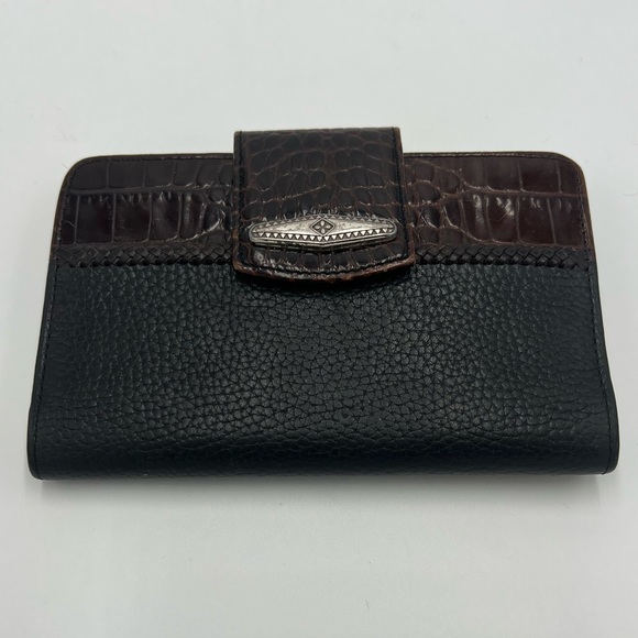 Brighton Wallet Black Brown Leather Bifold Clutch